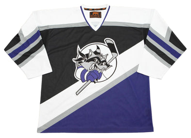 Baltimore Bandits 1995 Jersey (BLANK - PRE-ORDER) in black, white, and purple with retro bandit logo and vintage hockey style