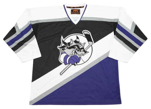 Baltimore Bandits 1995 Jersey (BLANK - PRE-ORDER) in black, white, and purple with retro bandit logo and vintage hockey style