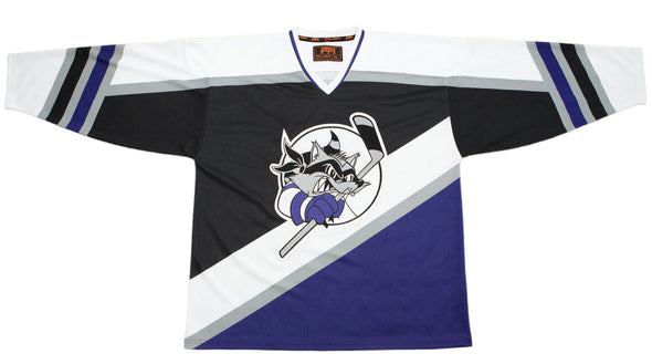 Baltimore Bandits 1995 Jersey (BLANK - PRE-ORDER) in black with vintage hockey dog logo and retro diagonal stripe design