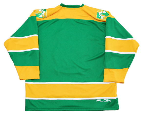 Buffalo Norsemen™ Viking Jersey (BLANK - PRE-ORDER) in green and yellow with vintage hockey style and shoulder patches