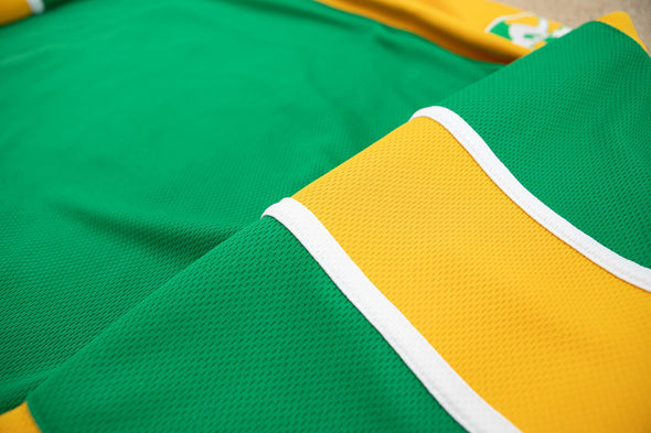 Buffalo Norsemen™ Viking Jersey (BLANK - PRE-ORDER) in green and yellow with vintage hockey style fabric detail