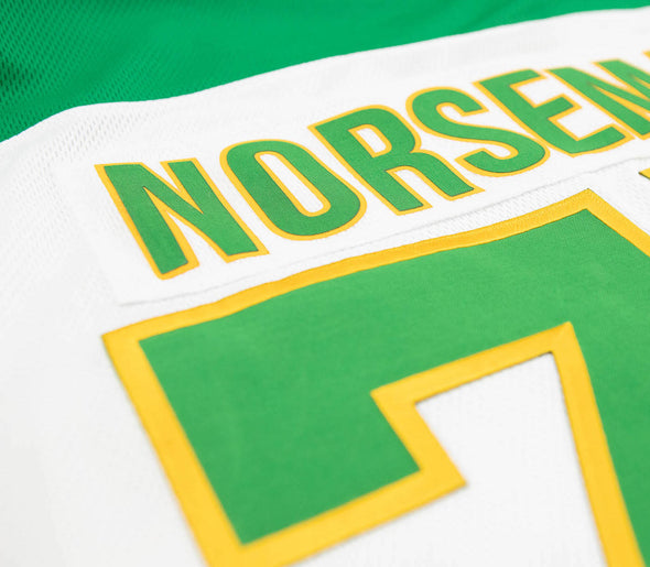 Buffalo Norsemen™ 1975-76 Jersey (CUSTOM - PRE-ORDER) in green and yellow with vintage hockey style and retro lettering detail