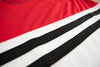 Columbus Owls™ Red Jersey (CUSTOM - PRE-ORDER) featuring retro hockey-style red, black, and white striping detail close-up