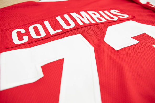 Columbus Owls™ Red Jersey (CUSTOM - PRE-ORDER) featuring vintage style with bold white lettering and large number on back panel