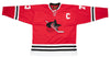 Columbus Owls™ Red Jersey (CUSTOM - PRE-ORDER) in red with vintage hockey owl logo and retro lace-up collar design