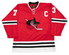 Columbus Owls™ Red Jersey (CUSTOM - PRE-ORDER) with vintage hockey owl logo and striped sleeves design
