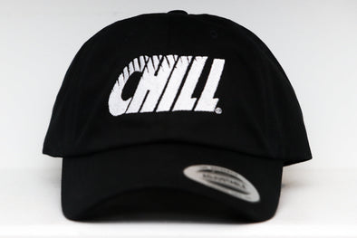 Columbus Chill Hat in black with white embroidered retro team logo on front panel and adjustable back strap