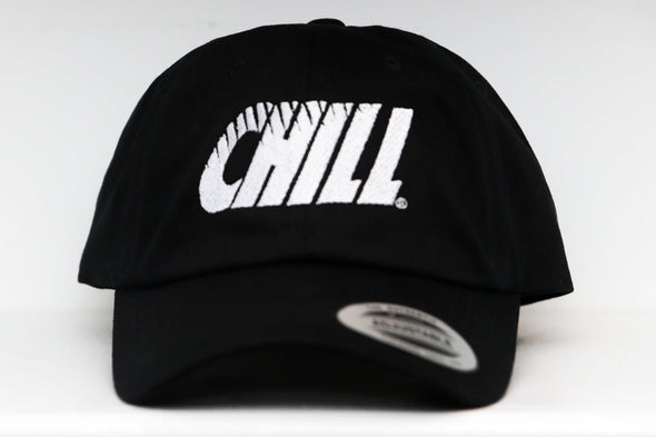 Columbus Chill Hat in black with white embroidered retro team logo on front panel and adjustable back strap
