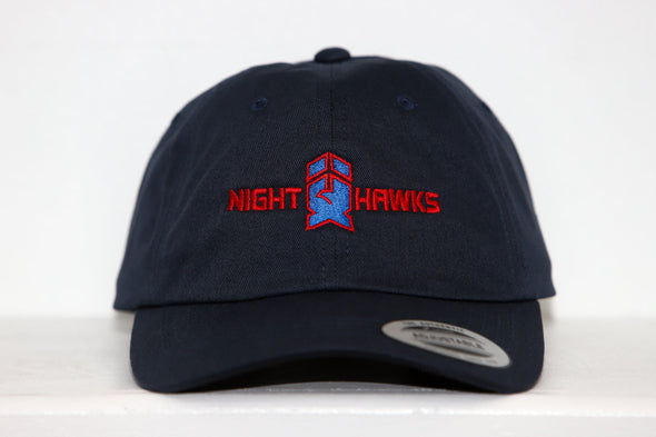 New Haven Nighthawks Hat in navy blue with retro red and blue embroidered vintage hockey logo on front panel
