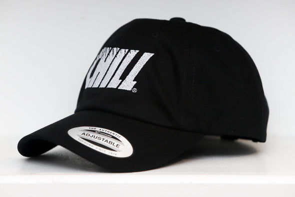 Columbus Chill Hat in black with bold white embroidered vintage logo and adjustable strap on curved brim design