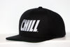 Columbus Chill Hat (Snapback) in black with bold white retro logo on front panel and flat brim design