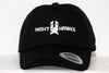 New Haven Nighthawks Hat in black with white retro hockey logo embroidered on front panel and adjustable strap