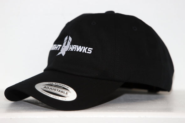 New Haven Nighthawks Hat in black with retro vintage logo and adjustable strap on curved brim design