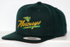 Dark green Toledo Mercurys snapback hat with yellow and green embroidered hockey team logo on front panel