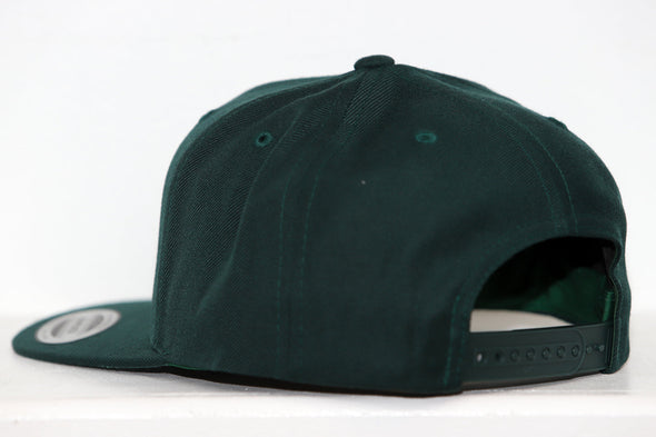 Dark green Toledo Mercurys snapback hat with adjustable strap and flat brim shown from the back side.