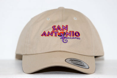 San Antonio Iguanas Hat in beige with retro purple and orange embroidered team logo on the front panel