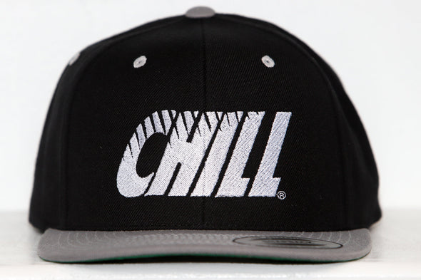 Columbus Chill Hat (Snapback) in black and gray with bold white retro Chill logo on front panel