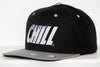 Columbus Chill Hat (Snapback) in black with bold white vintage logo and grey flat brim, retro hockey style cap