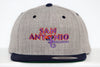 San Antonio Iguanas Hat (Snapback - Grey) with purple iguana logo and orange vintage text on front panel and black brim
