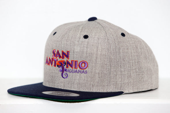San Antonio Iguanas Hat (Snapback - Grey) with embroidered team name and vintage iguana logo on front panel