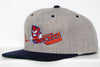Gray snapback hat with black brim featuring Wichita Wind logo and text embroidered in red and blue