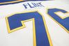 Flint Generals™ 1975-76 White Jersey (CUSTOM - PRE-ORDER) with retro blue and yellow number 76 and FLINT name patch