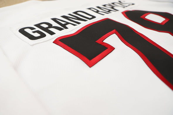 Grand Rapids Owls™ 1978-79 White Jersey (CUSTOM - PRE-ORDER) with vintage style black and red number detail on white fabric