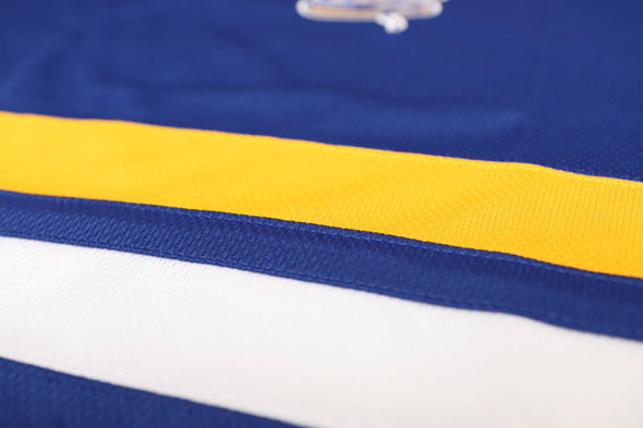 Minnesota Fighting Saints Jersey (BLANK) in navy blue with yellow and white stripe detailing, vintage hockey style design