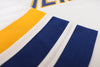Johnstown Jets Mid-70s White Jersey (CUSTOM - PRE-ORDER) with vintage blue and yellow hockey stripe detail close-up