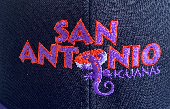 San Antonio Iguanas Hat (Snapback - Purple) with vintage purple and orange embroidered logo on front panel