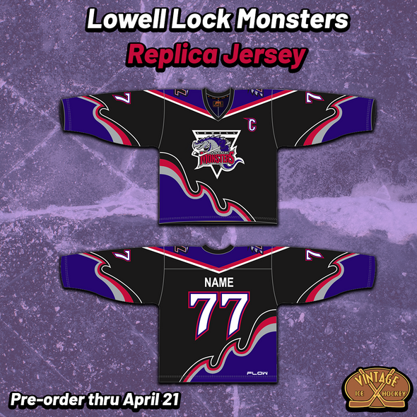 Maillot réplique noir des Lowell Lock Monsters (PERSONNALISÉ - PRÉCOMMANDE)