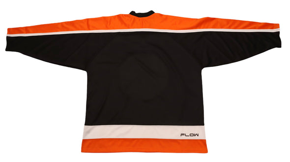 Baltimore Clippers® 1960s Black Jersey (BLANK) with orange and white stripes, vintage hockey style back view