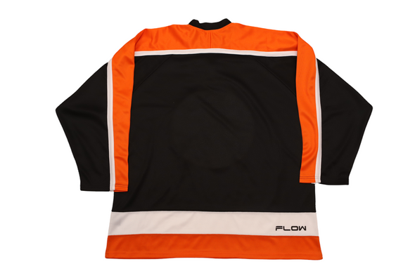 Baltimore Clippers® 1960s Black Jersey (BLANK) in black with orange and white vintage hockey style stripes, blank back design