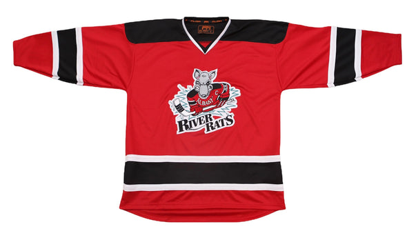 Albany River Rats® 1990s Red Jersey (BLANK - PRE-ORDER) with vintage hockey logo and bold black and white striping