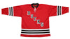 Long Island Ducks 1965-66 Jersey (BLANK) in red retro style with black and white stripes and lace-up collar design
