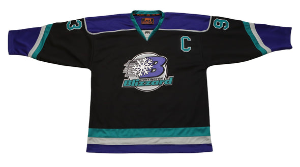 Huntington Blizzard™ Black Jersey (CUSTOM - PRE-ORDER) with vintage hockey-inspired logo and retro team colors design