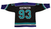 Huntington Blizzard™ Black Jersey (CUSTOM - PRE-ORDER) with retro hockey style and teal, purple accent details on back with number 93