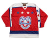 Billings Bighorns Red Jersey (BLANK) with vintage multi-colored stars and classic retro hockey style design