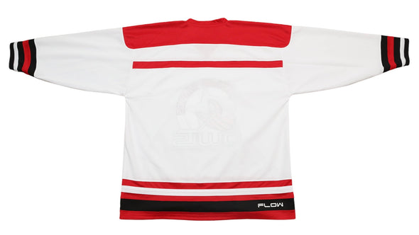 Grand Rapids Owls™ Modern White Jersey (BLANK) in white with red and black stripes, retro hockey style design