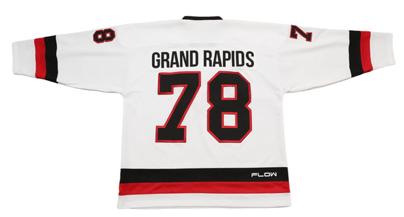Grand Rapids Owls™ 1978-79 White Jersey (CUSTOM - PRE-ORDER) with vintage hockey style and red black accents on back
