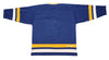 Minnesota Fighting Saints Jersey (BLANK) in blue with yellow and white stripes and retro vintage hockey style back view