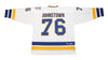 Johnstown Jets Mid-70s White Jersey (CUSTOM - PRE-ORDER) with vintage retro hockey style and blue and gold striping details