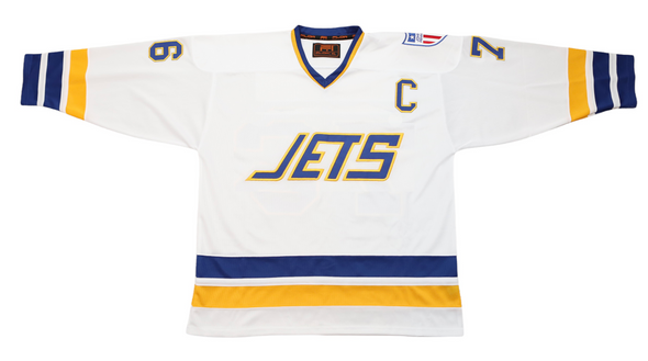 Johnstown Jets Mid-70s White Jersey (CUSTOM - PRE-ORDER) with vintage Jets logo and retro hockey design