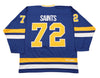 Minnesota Fighting Saints Jersey (CUSTOM - PRE-ORDER) in blue with vintage hockey style and yellow-white striping details on sleeves and hem