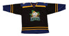 Lubbock Cotton Kings Jersey (BLANK) in black with blue and yellow stripes and vintage hockey logo on front panel