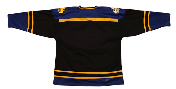 Lubbock Cotton Kings Jersey (BLANK) in black and blue with gold stripes, vintage hockey style blank back jersey design