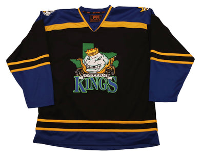 Lubbock Cotton Kings Jersey (BLANK) in black with vintage hockey style and bold team logo on front panel