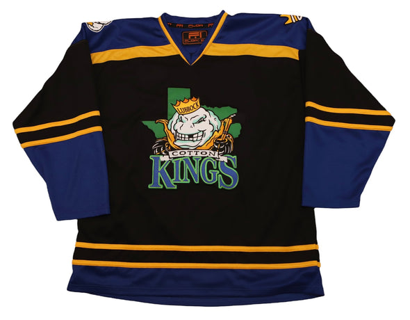 Lubbock Cotton Kings Jersey (BLANK) in black with vintage hockey style and bold team logo on front panel