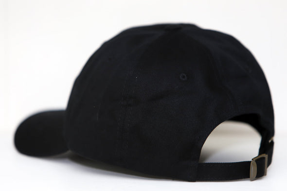 Wyoming Outlaws Hat in black with adjustable strap shown from the side and back view on white background